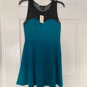 Forever 21 mesh neck teal dress.